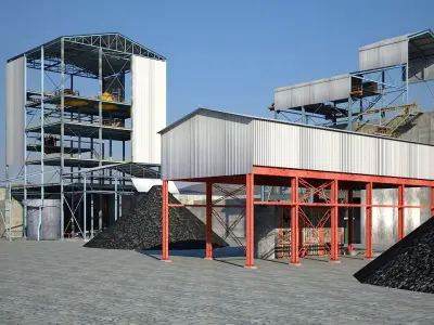 Old industrial Mining plant for game and animations Low-poly 3D model