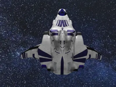 Transport spaceship flying in night sky 3D model