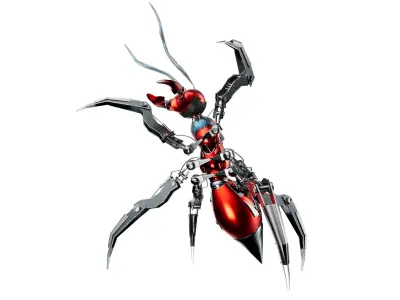 Robotic Character Ant Bot with RIG Low-poly 3D model