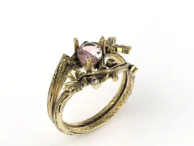 Pear Diamond Branch Theme Antique Ring 3D print model