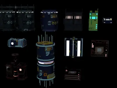 8k Sci Fi Space Props Pack Gadgets 9 Color Variants Pickups Neon Low-poly 3D model