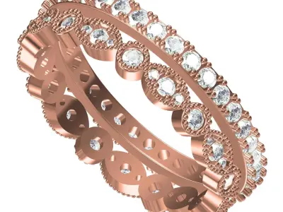 Antique Two Eternity Wedding Band Set 3D print model
