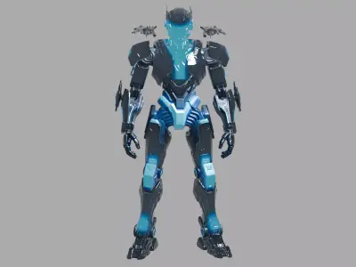 Cyan Glow Sci Fi Robot 3D model