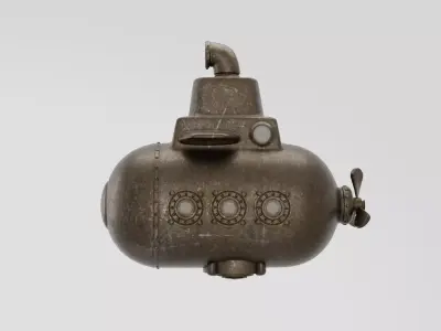 Steampunk submarine High poly 3D model Low-poly 3D model