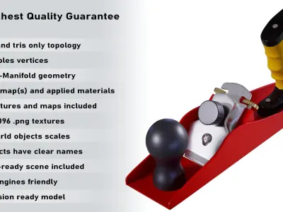 Hand Bench Plane Red PBR Low-poly 3D model