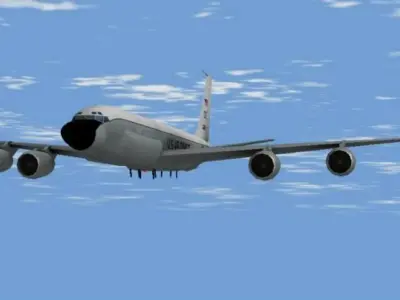 RC-135W air force plane flying in sky Low-poly 3D model