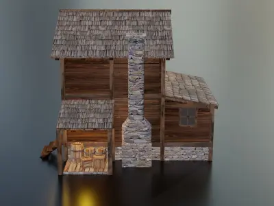 Wooden House F Low-poly 3D model