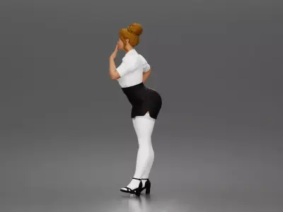Secretary blows kiss wearing buttoned blouse skirt heels 3D print model