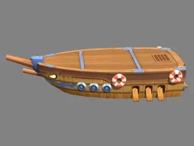 Cartoon Wooden Boat and Pier Low-poly 3D model