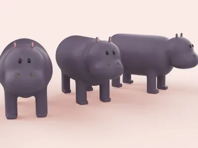 Cartoon Hippo Animal Style Cute Low-poly 3D model