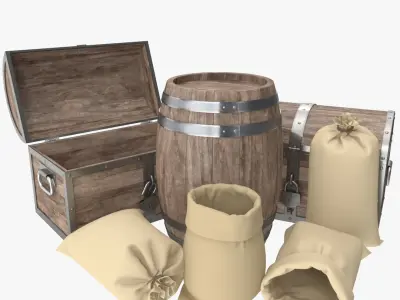Wooden and Sacks Collection 2 3D model