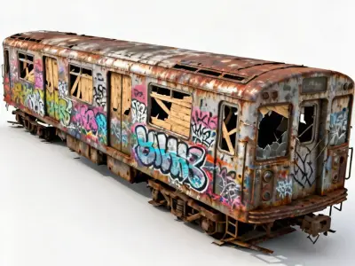 Graffiti Ghost Ruined Subway Car 3D Model Low-poly 3D model