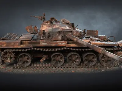 T-72A Tank Destroyed Low-poly 3D model