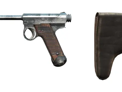 Parabellum Safari Gun With Holster Low-poly 3D model