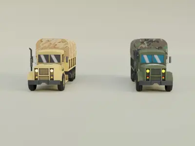 Military Truck Set Low-poly 3D model