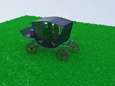 coach horse drawn carriage in grass Low-poly 3D model