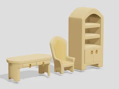 Set of antique furniture table chair and wardrobe  3D model