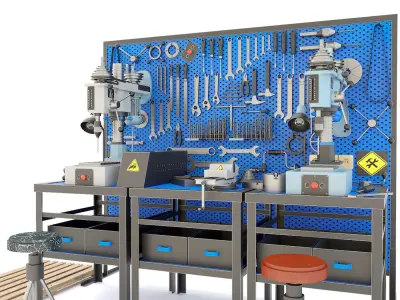 2M112 Drilling press and Industrial workbench garage tools 3D model