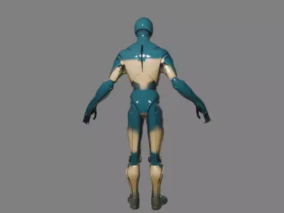 Teal Gold Cybernetic Android Low-poly 3D model