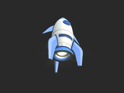 Cartoon Spaceship 05 White Blue - Spacecraft Vehicle SciFi Low-poly 3D model