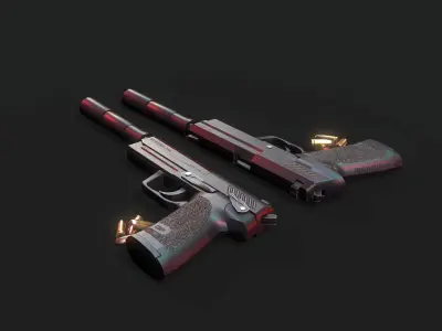 Handgun Fire Low-poly 3D model