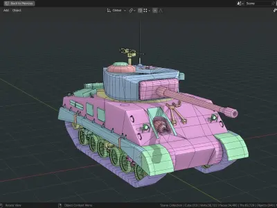 Sherman m4a3e8 easy eight Tank Base Mesh Low-poly 3D model