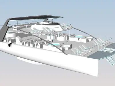 Yacht Catamaran - Tour Boat Low-poly 3D model