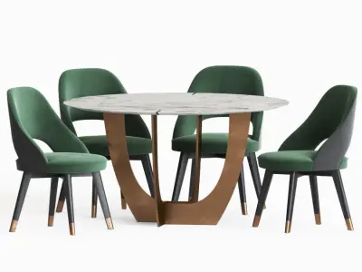 Dining Set table with four chairs and marble top 3D model buy
