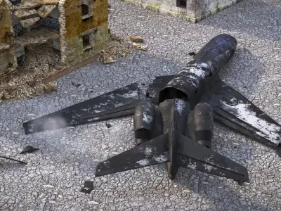 Burnt Jet Plane Debris after Crash 3D model purchase