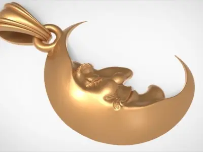 Antique moon crescent face Charm Pendant Necklace Jewelry 3D print model