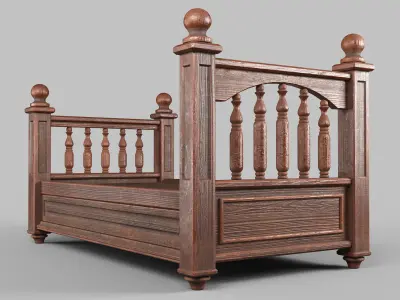 Vintage bed Low-poly 3D model
