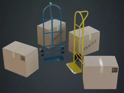 Hand Truck And Boxes 4A Low-poly 3D model