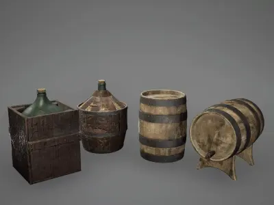 Viking Barrels Low Poly Game Ready Low-poly 3D model
