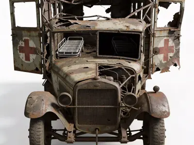 WWI Frontline Ambulance Wreckage model Low-poly 3D model