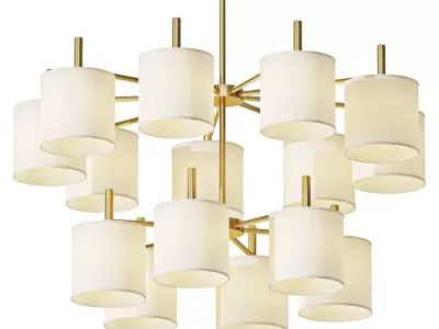 Ellis Two Tier Chandelier Antique Brass Linen Shades 3D model