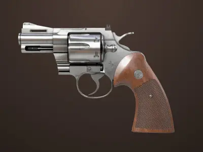 Revolver 05 Small Silver All PBR Unity UE Textures Low-poly 3D model