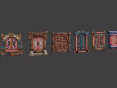 Free Stylized Chinese Windows Set Free 3D model