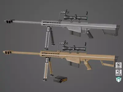 Sniper Rifle 02 Black and Sandal Single Map All PBR Unity UE Low-poly 3D model