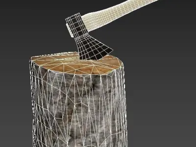 Axe and Log Low-poly 3D model