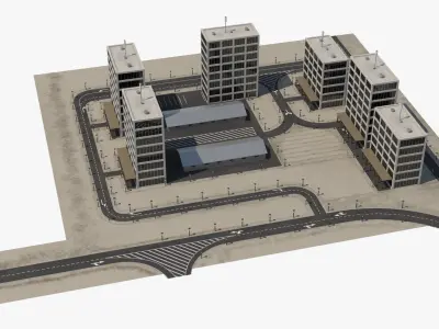  Modern Mid-Rise Residential Complex Asphalt 