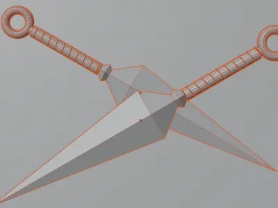 PBR Low Poly Kunai - Black Steel Kunai With Leather Handle Low-poly 3D model