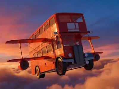 Futuristic Flying Double Decker Bus 3D model