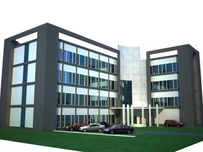 pradesign office building with cars parked Free 3D model