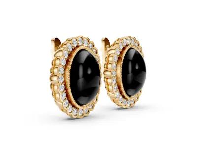 Black Cabachon Earrings 3D print model