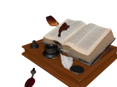 Vintage Book Inkwell Quill Set Low-poly 3D model