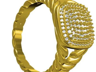 Antique Pave Diamond Setting Rope Shank Ring 3D print model