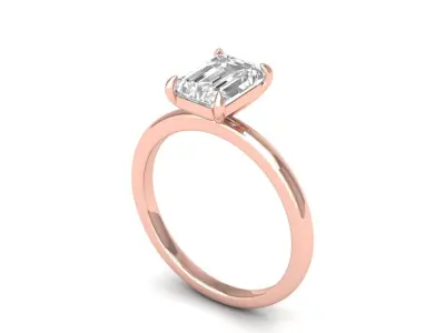 Emerald Solitaire Ring 3D print model 9