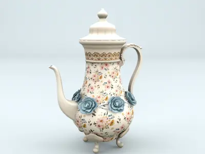 Antique Rose Teapot 3D model