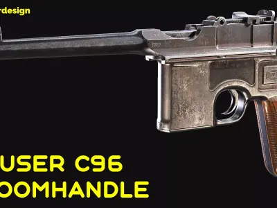 Mauser C96 Broomhandle Pistol Game Ready Asset Low-poly 3D model