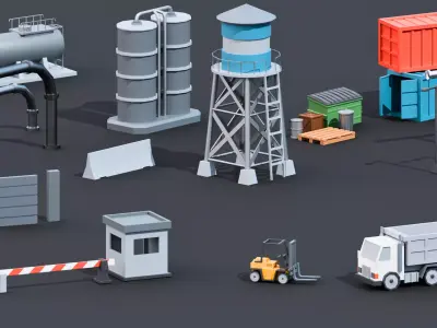 Low Poly Industrial City  120 plus Factory  Warehouse Assets Low-poly 3D model